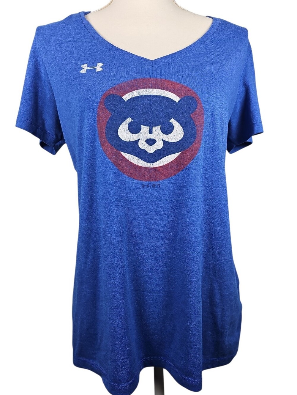 Under Armour Chicago Cubs Baseball MLB Cubbie Bear Women's Blue Tee Shirt Size L
